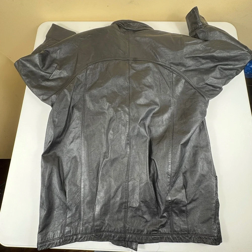 Vintage Black Leather Jacket Mens Small Minimalist‎ Button Front